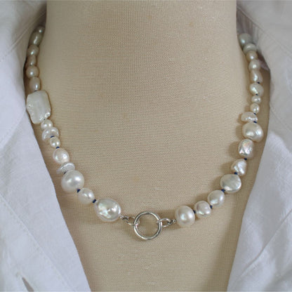 Mixed Pearl Necklace with Sapphire Silk