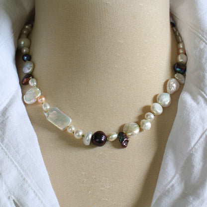 Mixed Pearl Necklace with Peridot Silk