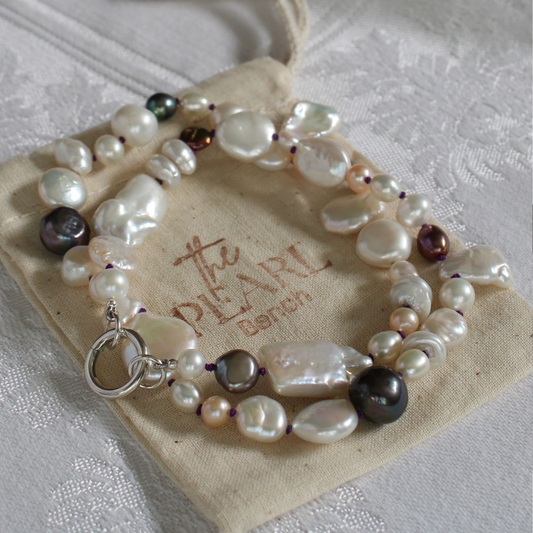 Mixed Pearl Necklace with Amethyst Silk