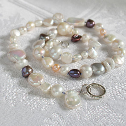Mixed Pearl Necklace with Periwinkle Silk