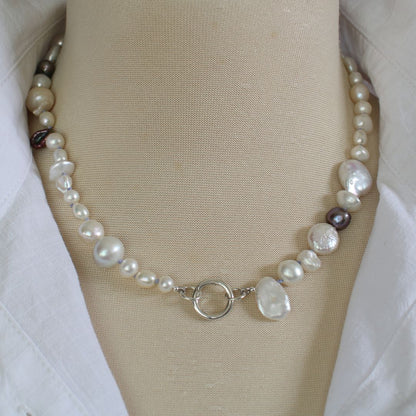 Mixed Pearl Necklace with Periwinkle Silk