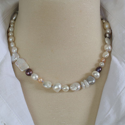 Mixed Pearl Necklace with Periwinkle Silk