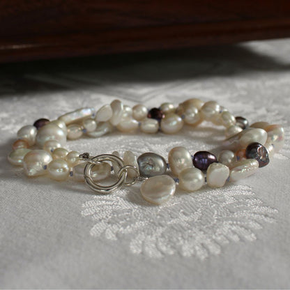 Mixed Pearl Necklace with Periwinkle Silk