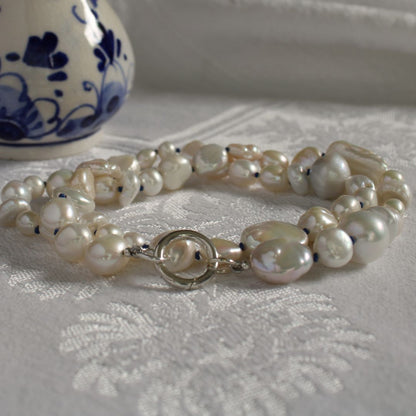 Mixed Pearl Necklace with Sapphire Silk