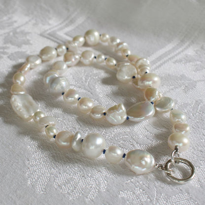 Mixed Pearl Necklace with Sapphire Silk