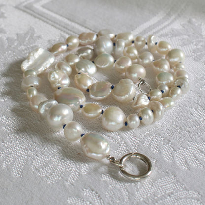 Mixed Pearl Necklace with Sapphire Silk