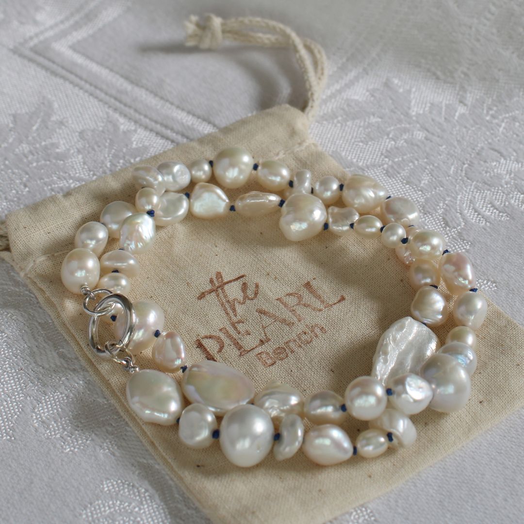 Mixed Pearl Necklace with Sapphire Silk