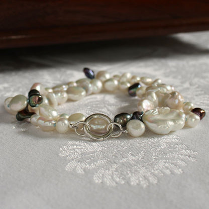 Mixed Pearl Necklace with Turquoise Silk