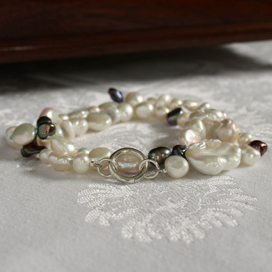 Mixed Pearl Necklace with Turquoise Silk