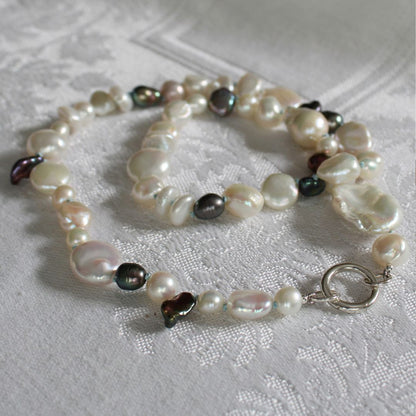 Mixed Pearl Necklace with Turquoise Silk