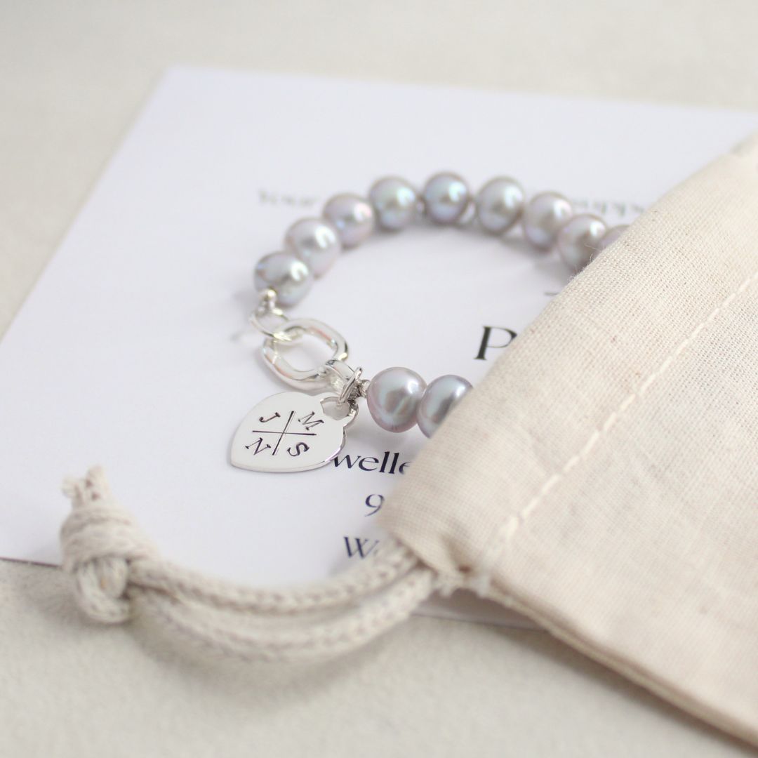 Tide 7mm Grey Pearl Bracelet - Cross Your Heart Charm