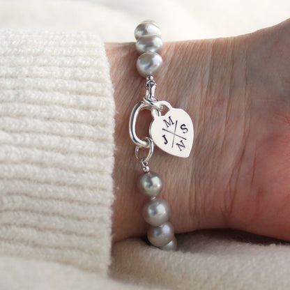Tide 7mm Grey Pearl Bracelet - Cross Your Heart Charm