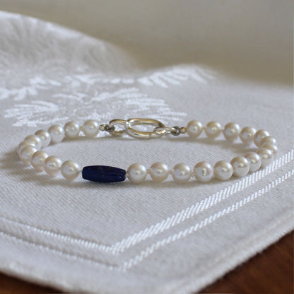 Drift 5mm White Pearl Bracelet - Lapis Lazuli
