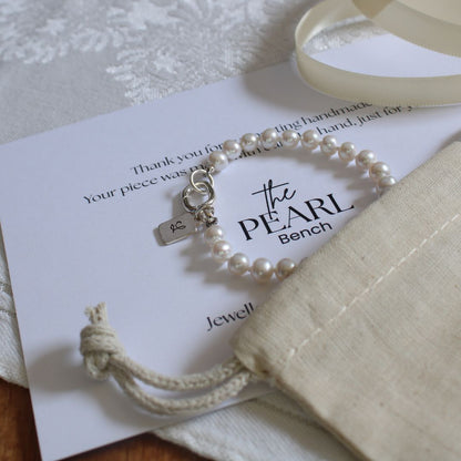 Drift 5mm White Pearl Bracelet - Rectangle Initial Charm