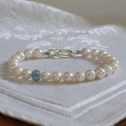 Drift 6mm White Pearl Bracelet - Aquamarine