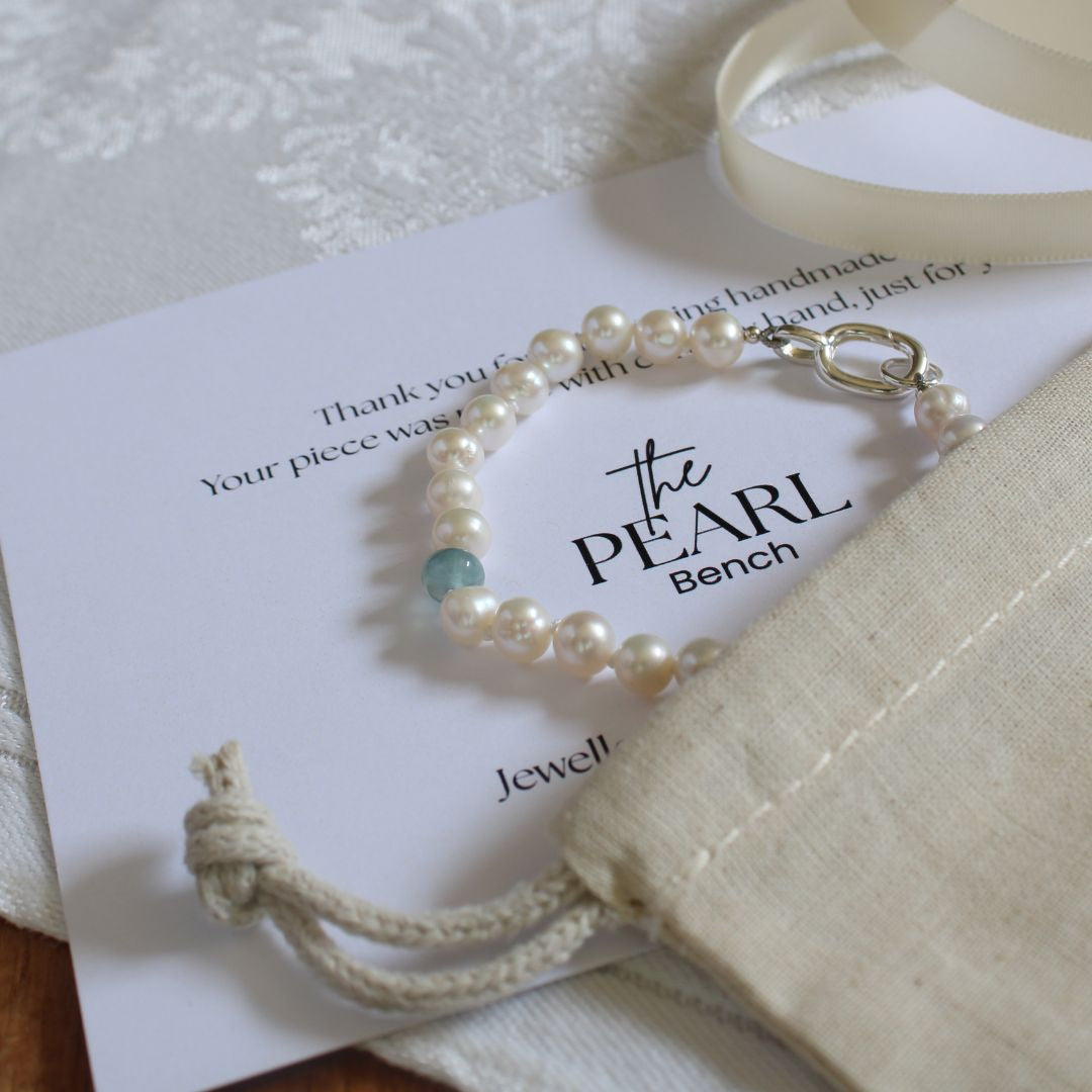 Drift 6mm White Pearl Bracelet - Aquamarine