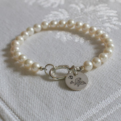 Drift 6mm White Pearl Bracelet - Birthflower & Initial Charm