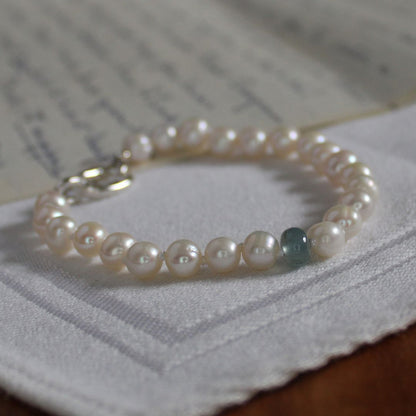 Drift 6mm White Pearl Bracelet - Aquamarine