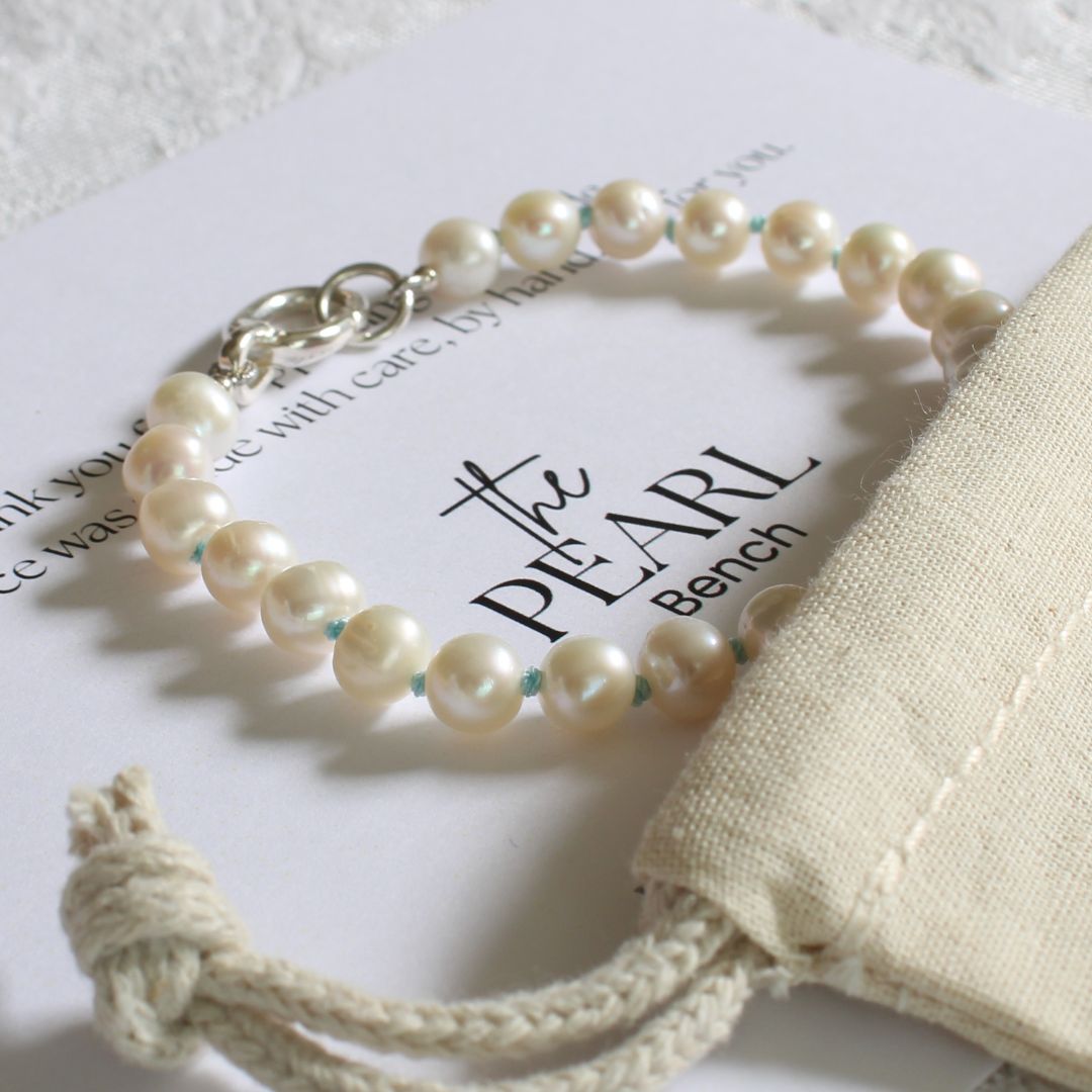 Drift 6mm White Pearl Bracelet | Turquoise Silk