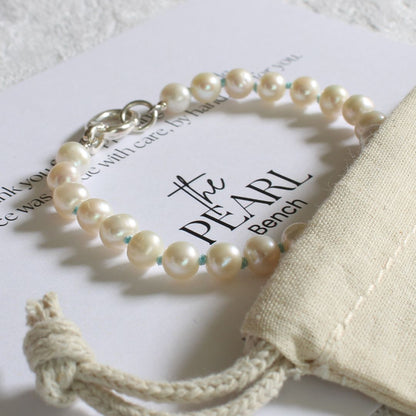 Drift 6mm White Pearl Bracelet | Turquoise Silk