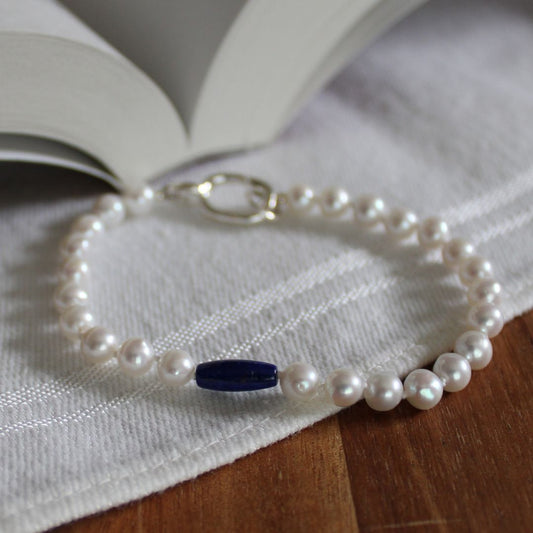 Drift 5mm White Pearl Bracelet - Lapis Lazuli