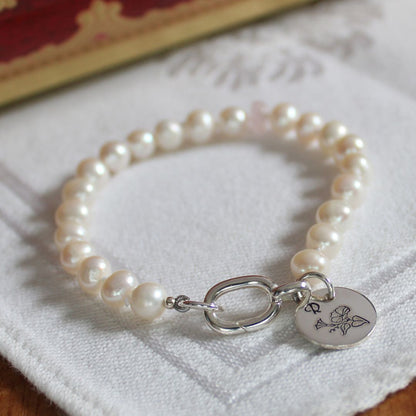 Drift 6mm White Pearl Bracelet - Birthflower & Initial Charm